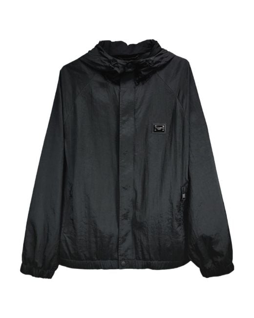 Dolce & Gabbana Black Logo Plaque Drawstring Hooded Jacket for men
