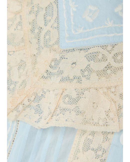 Rixo Blue Lace-Trim Cotton Midi Dress