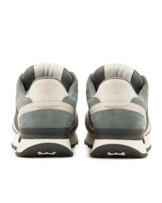 Emporio Armani Gray Logo Embroidered Mesh Panelled Sneakers for men