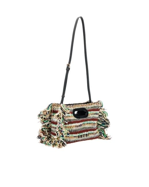 Sacai Natural Logo Embroidered Fringed Small Shopping Bag