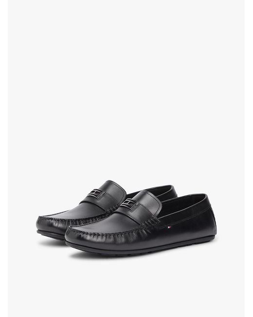 Tommy Hilfiger Black Flag Plaque Leather Driver Shoes for men