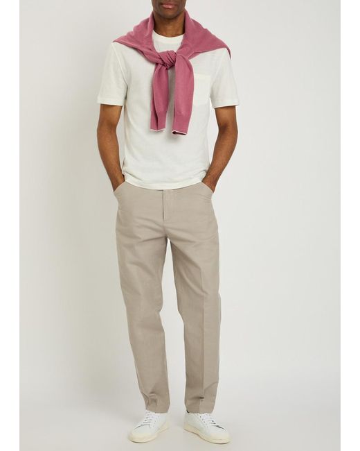 Brunello Cucinelli White Ribbed Crew Neck T-Shirt for men