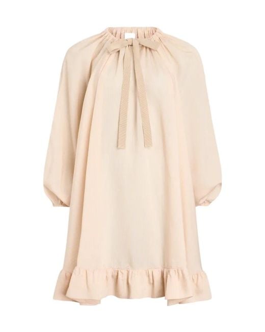 Patou Natural Striped-Pattern Tie-Neck Mini Dress