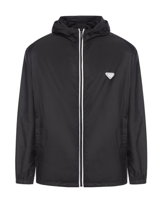 Prada Black Logo Plaque Zip-Up Jacket for men