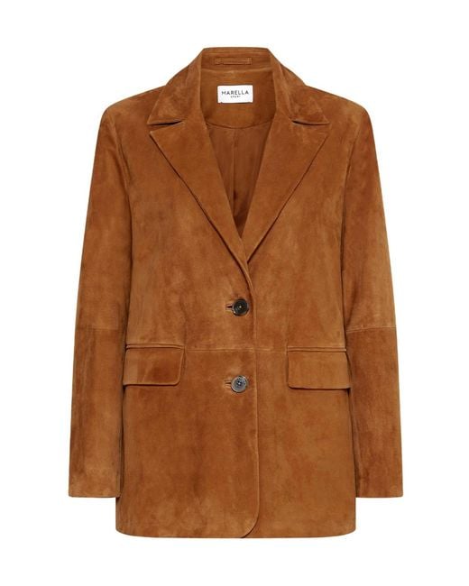Marella Brown Semi-Fitted Suede Blazer