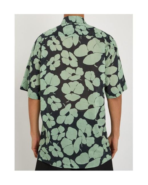 Dries Van Noten Green Corbino Floral Cotton Shirt for men