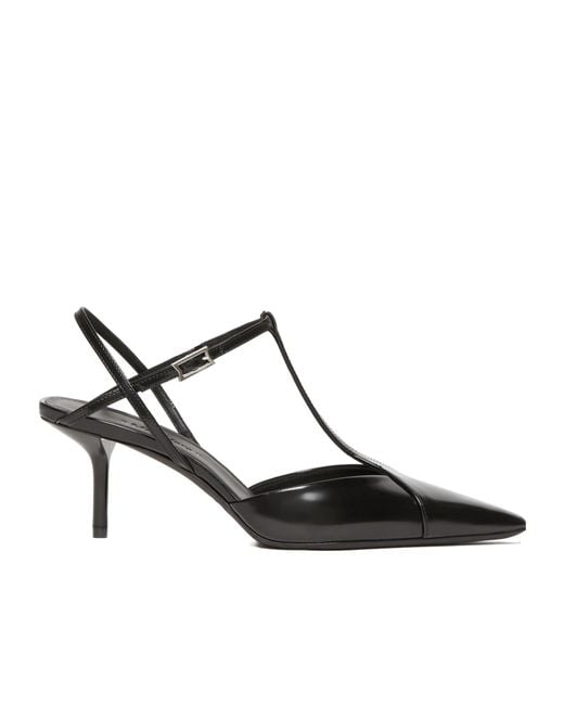 Max Mara Black Buffed Leather Slingbacks