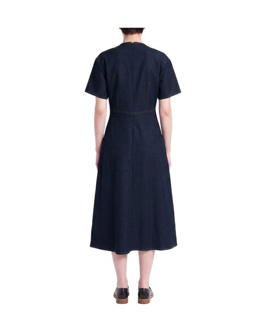 Max Mara Blue Dark Short-Sleeved Denim-Effect Dress