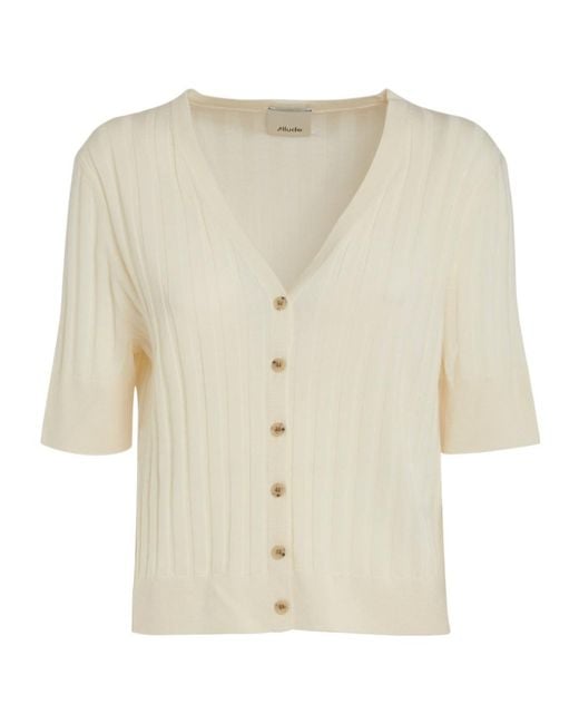 Allude Natural Ribbed Knit Cardigan