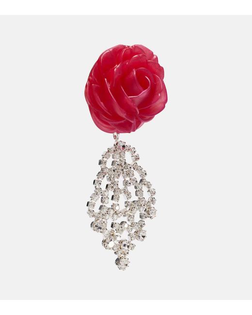 Magda Butrym Red Crystal-Embellished Floral Drop Earrings