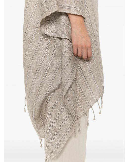 Brunello Cucinelli Natural Striped Sparkling Fringed Poncho