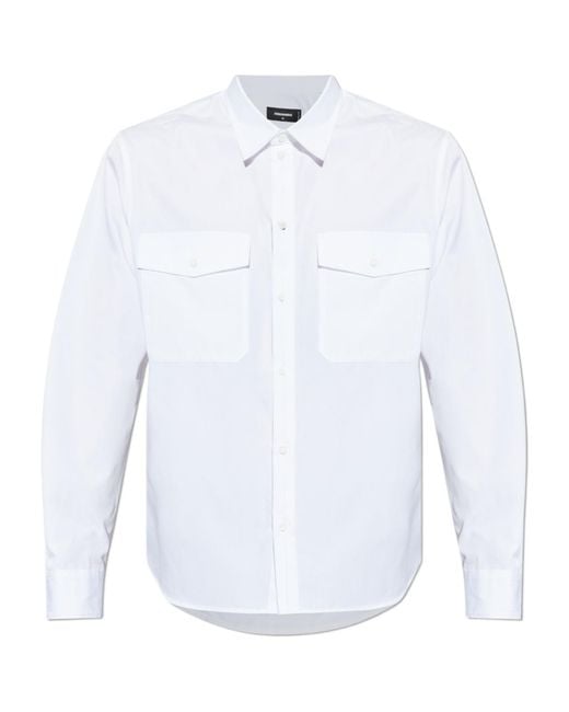 DSquared² White Chest Pocket Long-Sleeved Shirt for men
