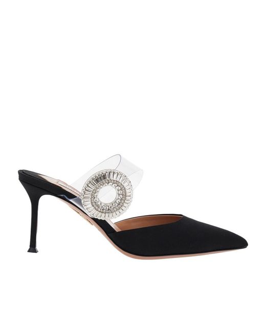 Aquazzura Black Embellished Slingback Mules