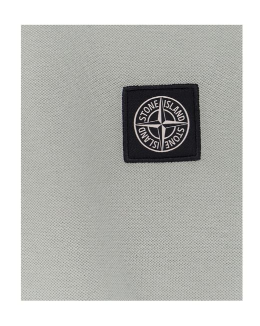 Stone Island Gray Slim-Fit Short-Sleeve Polo Shirt With Compass Logo for men