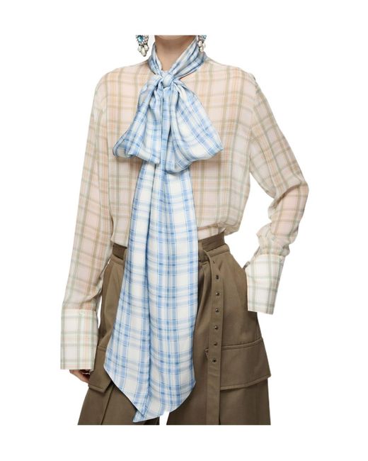 Acne Blue Checked Scarf-Collar Shirt