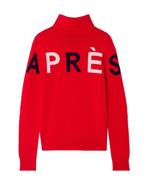 Perfect Moment Red Intarsia Merino Wool Turtleneck Sweater