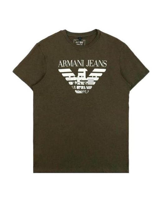 Armani Jeans Green Round-Necked Logo T-Shirt for men
