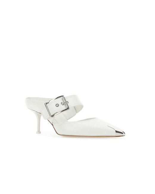 McQueen White Pointed-Toe Heeled Mules