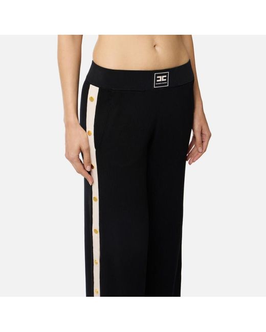 Elisabetta Franchi Black Shiny Bands Trousers