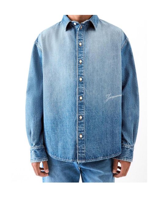 Jacquemus Blue Collared Long-Sleeve Denim Shirt for men