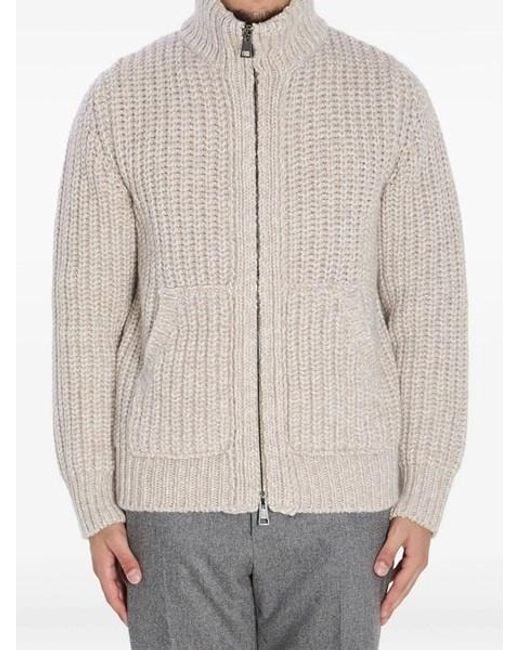 Roberto Collina Natural Ribbed Zip-Up Knitwear for men
