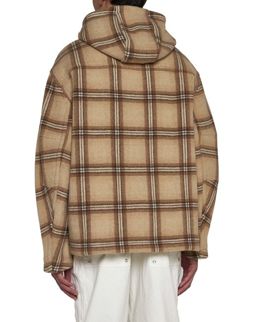 Isabel Marant Brown Checked Hooded Drawstring-Trim Jacket for men