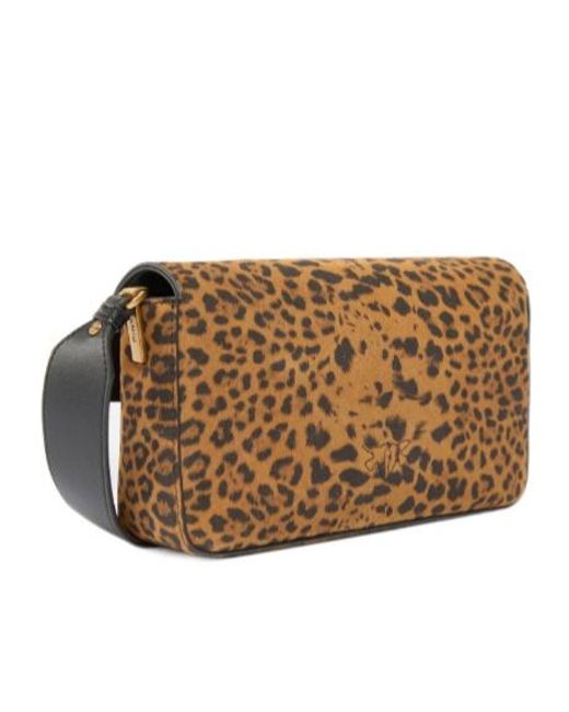 Pinko Brown Leopard Printed Love Birds Plaque Shoulder Bag
