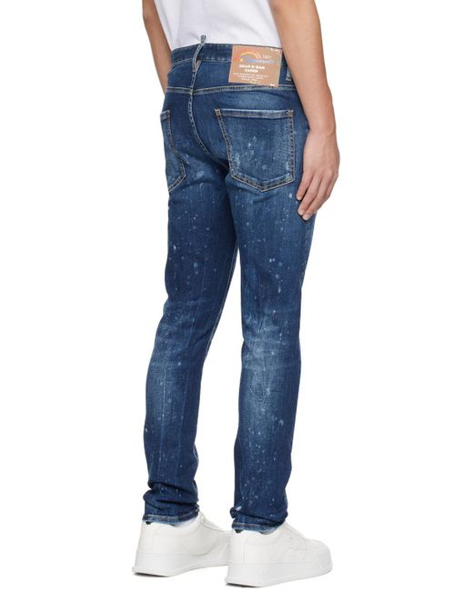 DSquared² Blue Sprayed Effect Straight-Leg Distressed Jeans for men