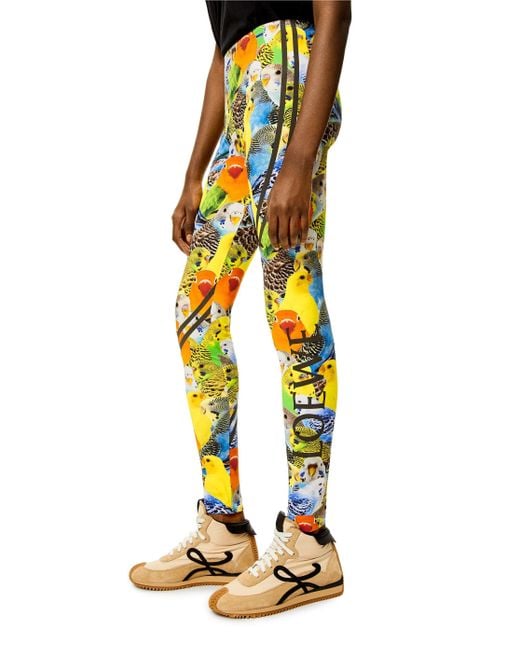 Loewe White High-Waist Bird-Printed Leggings