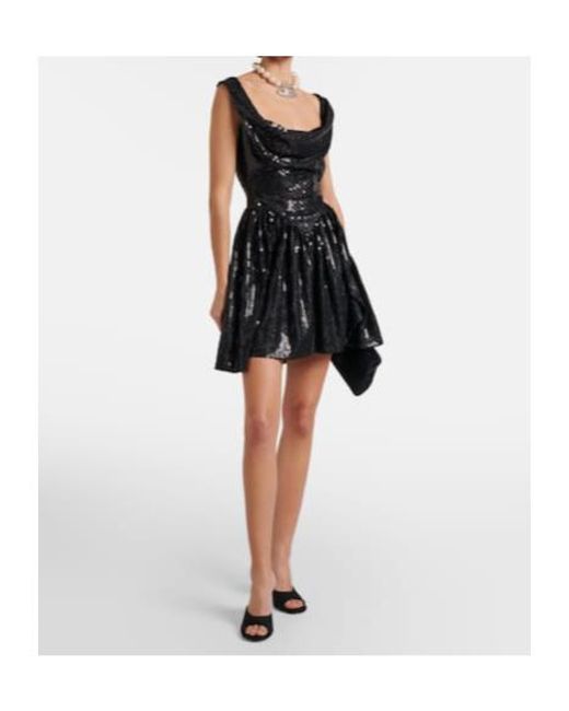 Vivienne Westwood Black Mini Sunday Sequined Draped Corset Dress