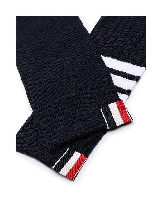 Thom Browne Blue 4-Bar Stripes Knitted Socks for men