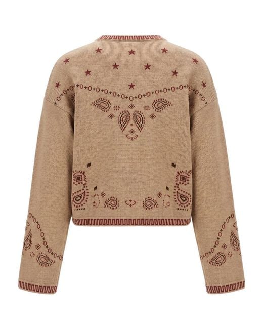 Alanui Brown Bandana Jacquard Paisley-Intarsia Wool Cardigan
