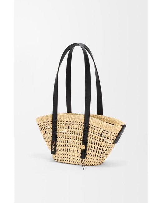 Loewe Metallic X Paula's Ibiza Small Woven Basket Made Of Iraca Palm And Calfskin