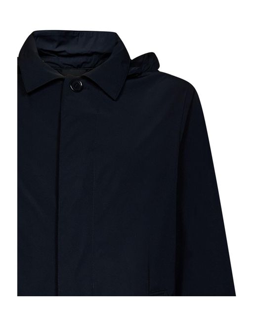 Aspesi Blue Buttoned Hooded Coat for men