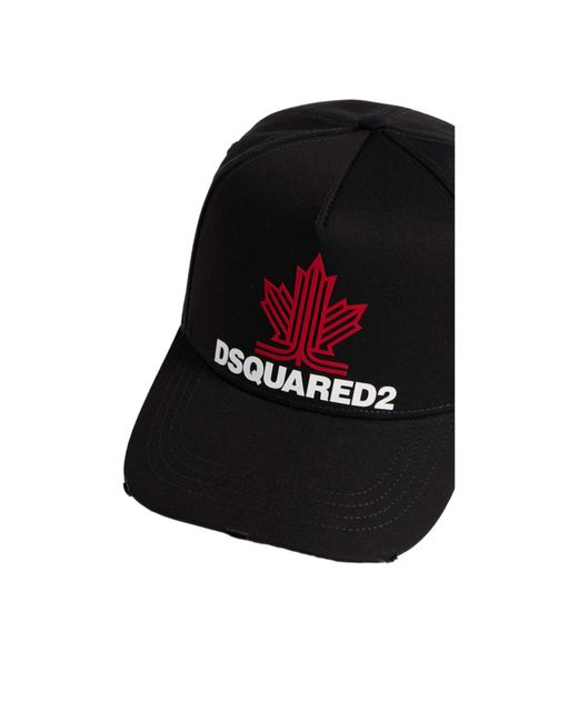 DSquared² Black Logo-Print Distressed Baseball Cap for men
