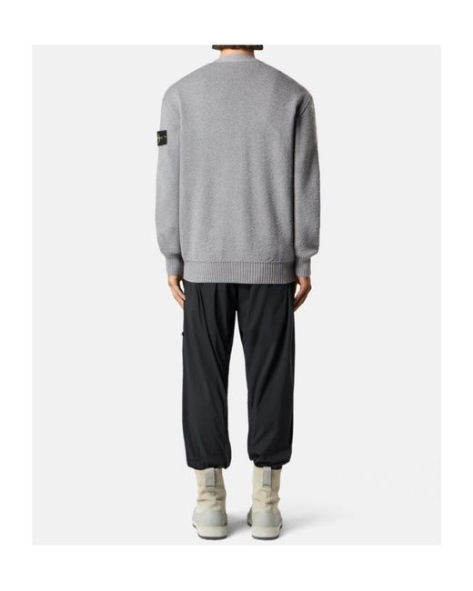 Stone Island Gray Loose-Fit V-Neck Cardigan With Pockets for men