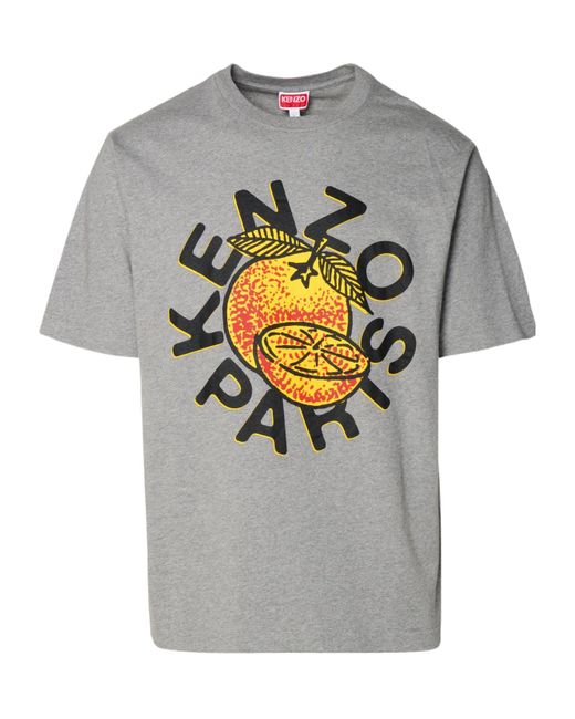 KENZO Gray Maxi Logo Printed Crewneck T-Shirt for men