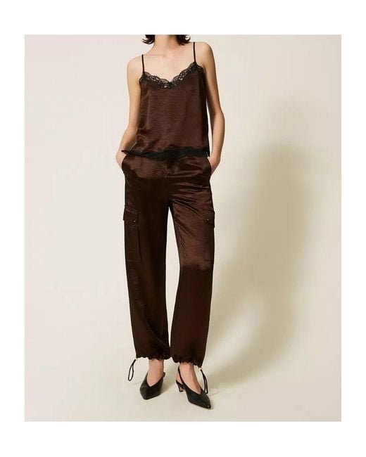 Twinset Brown Pleated-Effect Casual Trousers