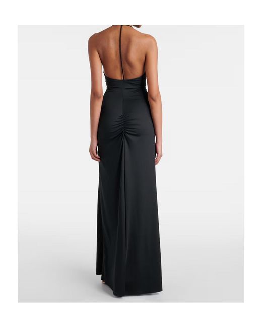 Victoria Beckham Black Gathered Jersey Open-Back Gown