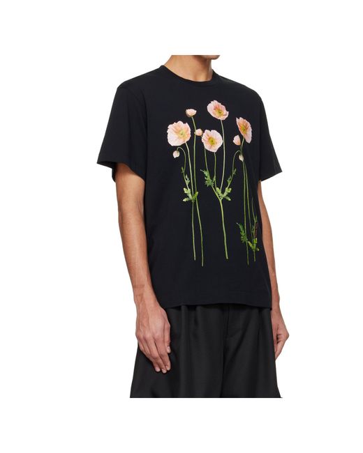Simone Rocha Black Poppy-Print T-Shirt for men
