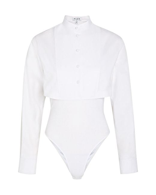 Alaïa White Cropped Shirt Cotton Bodysuit