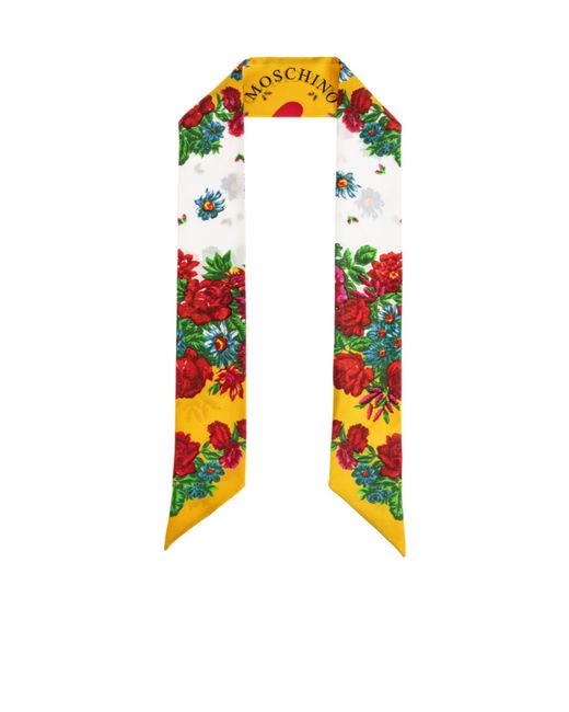 Moschino White Floral Motif Satin Scarf for men