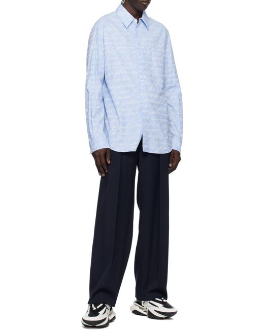 Balmain Blue Logo Printed Buttoned Shirt for men