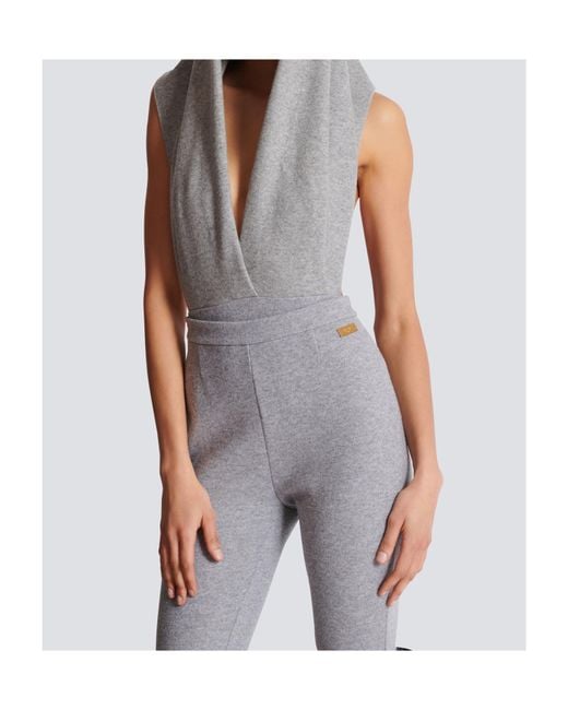 Balmain Gray Draped Bodysuit With Hood