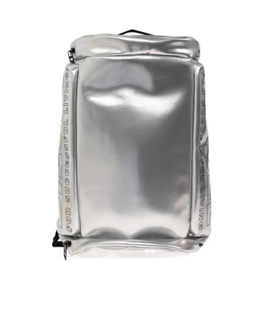 DIESEL Gray Logo Print Zip-Up Backpack for men