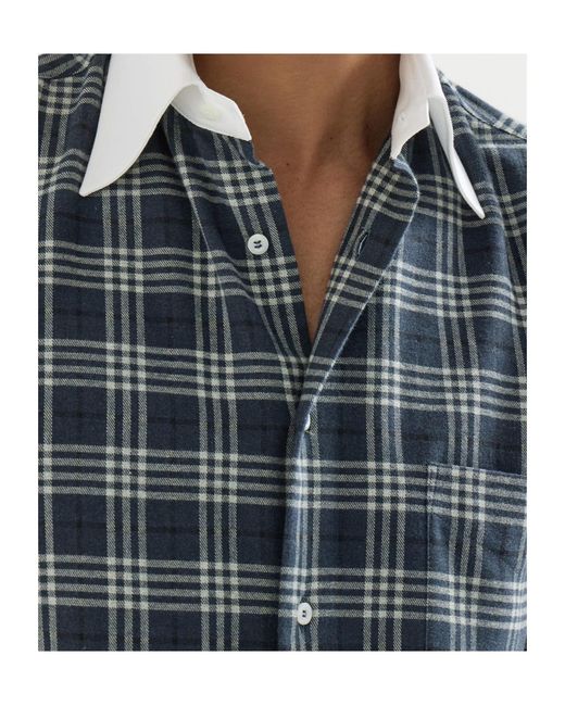 Brunello Cucinelli Blue Cotton And Lyocell Tartan Flannel Shirt With Contrast Italian Collar And Cuffs for men