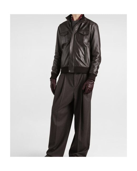 Dolce & Gabbana Black Lambskin Bomber Jacket for men