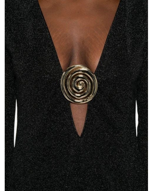 Oseree Black Oséree Lurex Plunge Mini Dress