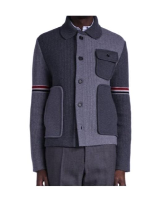 Thom Browne Blue Long-Sleeved Knitted Cardigan for men