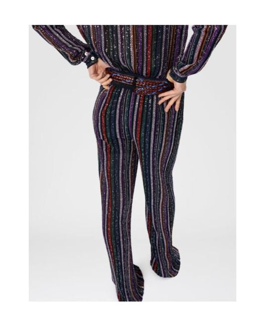 Missoni Blue Herringbone-Striped Sequin-Embellished Trousers